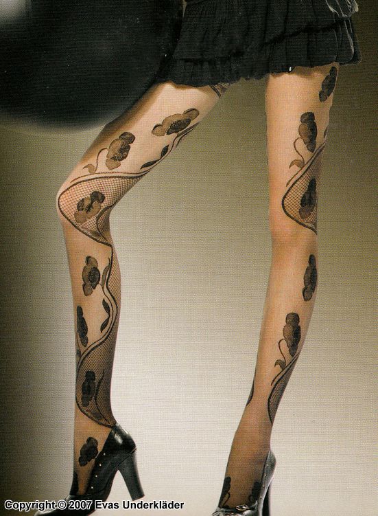Pantyhose with faux net and flowers